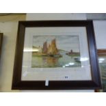 Framed Water Colour by A D Bell - Drying Sails