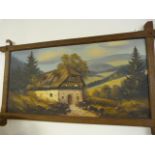 Framed German Canvas Oil Painting Depicting an Alpine Scene