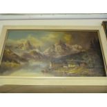 Framed German Oil on Canvas Alpine Scene