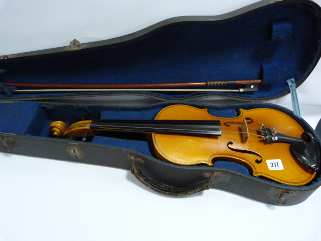 Vintage Violin with Bow in Case - Image 2 of 2