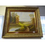 Gilt Framed Oil Painting Depicting a Country Scene