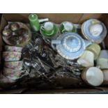 Box Containing Part Tea Services - Wedgwood Teapot & Kings Pattern Cutlery