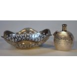 A George V silver pin dish, by Henry Matthews, of floral form with a pierced bow and bead border, on