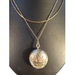 An Edwardian silver gilt pendant box, by Singleton Benda & Co, attached to a slender link
