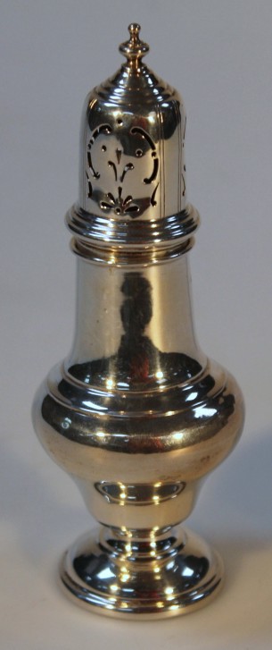A George V silver sugar caster, by S Blanckensee & Sons Ltd, of conical form with a part pierced