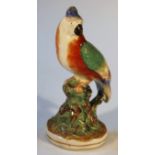 A mid-19thC Staffordshire pottery parrot figure, perched on a tree bough, polychrome decorated