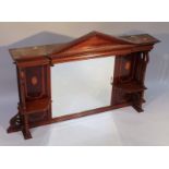 An Edwardian mahogany and boxwood strung over mantel mirror, in the classical style with a fixed