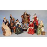A Royal Doulton Henry VIII and six wives figure set, comprising Henry HN3350, on wooden plinth