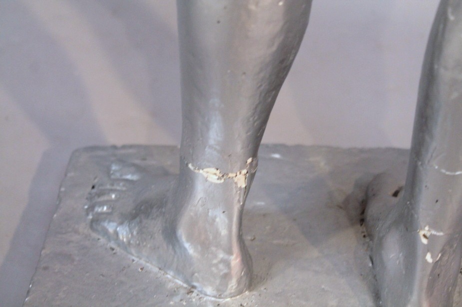 A plaster figure of a standing nude gentleman, on a plain rectangular base overall decorated in - Image 3 of 3