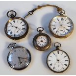 A 19thC open face pocket watch, of circular form, the 4.5cm dial with Roman numeric numerals and