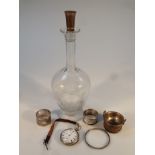 Various silver and silver plate, to include an Edwardian decanter with silver stopper, 32cm high,