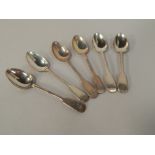 A set of six early Victorian silver Fiddle pattern teaspoons, London 1837, 3oz.