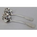 A pair of early Victorian silver Fiddle pattern sauce ladles, initialled 'P' London 1839, 3.½oz.