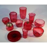 Various Victorian and later cranberry glass, to include a bonbon dish with clear glass floral shaped