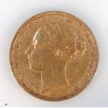 A Victorian full gold sovereign, dated 1880.