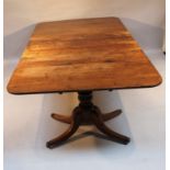A 19thC mahogany twin pillar dining table, the rectangular top with rounded ends, raised on heavy