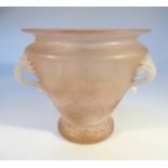 An opalescent glass vase, of circular form, the tapering body on a circular foot with moulded