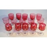 Various Victorian and later cranberry drinking glasses, to include wine glasses, 13cm high, and a