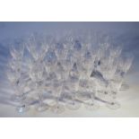 Various crystal glass sherry glasses, of tapering cylindrical form, with fern leaf etched bowls,