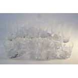 A quantity of crystal glass whisky tumblers, and other glasses of cylindrical form, each with