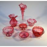 Various Victorian and later cranberry glass, to include bonbon baskets with clear glass floral