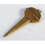 An 18thC gilt metal scissors case, the oval top surmounted by a plain ring end above a tapering