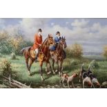 *Robert Fox (20thC). Huntsman and hounds before trees with clouds gathering, oil on canvas,