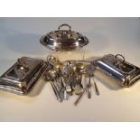 Various early 20thC silver plate, comprising a pair of entree dishes of shaped rectangular form,