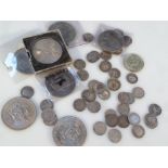 Various silver coins, to include 3d bits, various other coins some cased, etc. (a quantity)