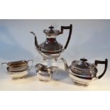 A mid-20thC silver plated four piece tea service, by Walker & Hall, comprising coffee pot, 26cm