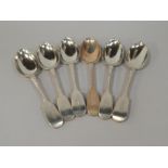 A composite set of six Victorian silver Fiddle pattern dessert spoons, all initiallled 'D', three