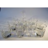 Various drinking glasses, to include a tumbler etched with a border collie, 9cm high, French crystal