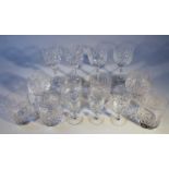 Various cut glass drinking glasses, to include for whisky, wine, 17cm high, brandy balloons, etc. (a