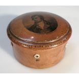 A Clark & Co Mauchline Ware thread box, the removable domed lid with a profile of Robert Burns,