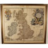 After Nicol Visscher. Map of the United Kingdom in colours, c.1700, 53cm x 59cm.