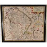 After Christopher Saxton (1540-1610). Map of Lincoln in colours, 18thC, 30cm x 34.5cm.