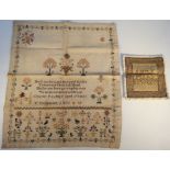 A mid-19thC pictorial and motto sampler, by Charlotte Rowlings, dated Dec 3rd 1856, set with the