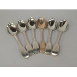 A harlequin set of six Victorian silver Fiddle pattern dessert spoons, all initialled D, all