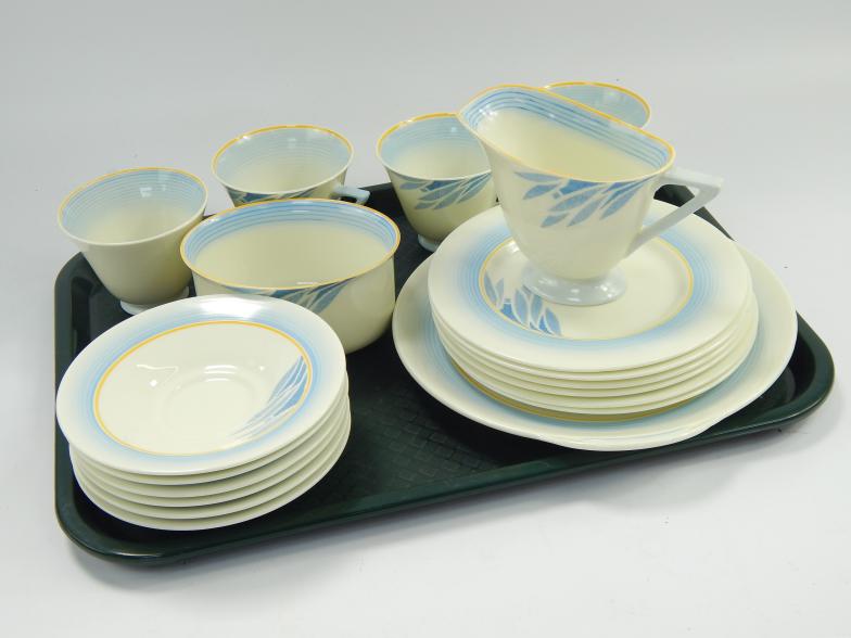 A Royal Doulton Scala pattern Art Nouveau style tea service, including milk jug, sugar basin and