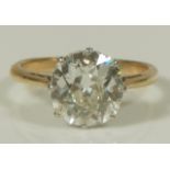 A diamond solitaire ring, with a old cushion shaped diamond measuring 9mm x 8.6mm, with a depth of