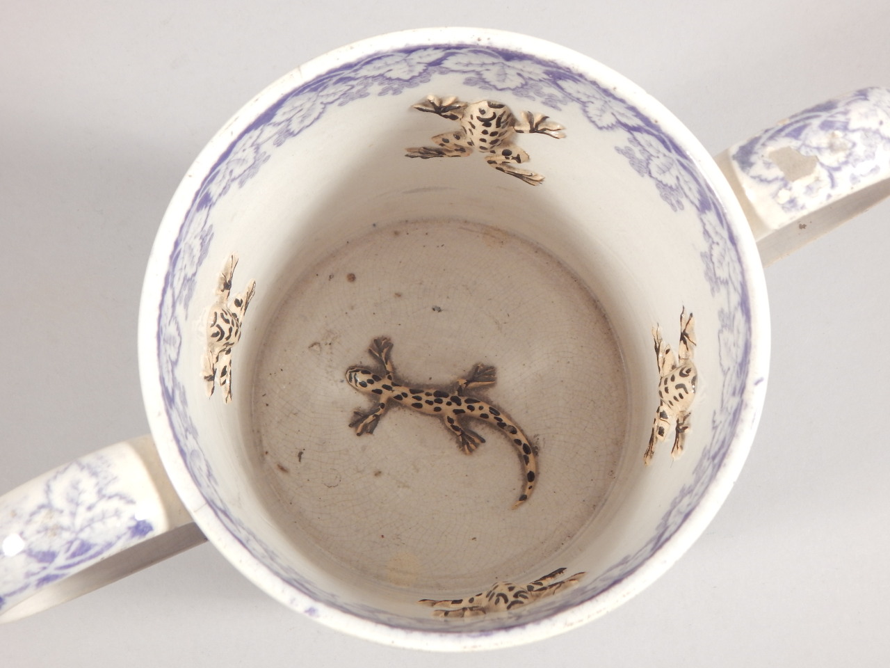 A mid 19thC Staffordshire frog mug, printed to one side with an image of The Duke of Wellington - Image 3 of 4