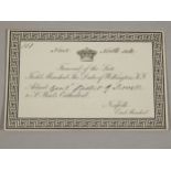 An Invitation to the funeral of the Duke of Wellington, to admit Gentleman Cadet, C.Scovell, issue