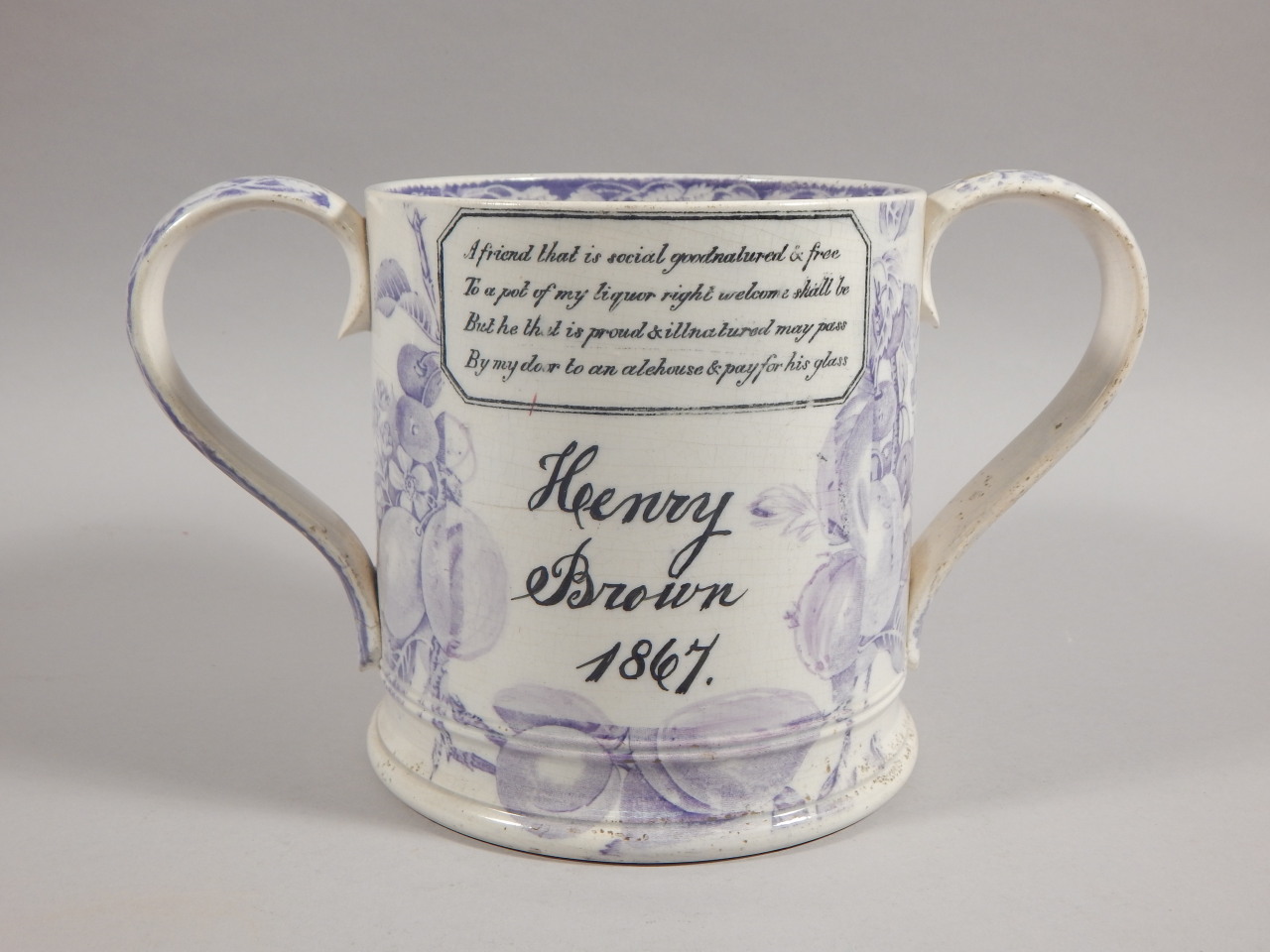 A mid 19thC Staffordshire frog mug, printed to one side with an image of The Duke of Wellington - Image 2 of 4