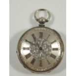 A Victorian silver pocket watch, with embellished design, comprising floral raised motifs, key wind