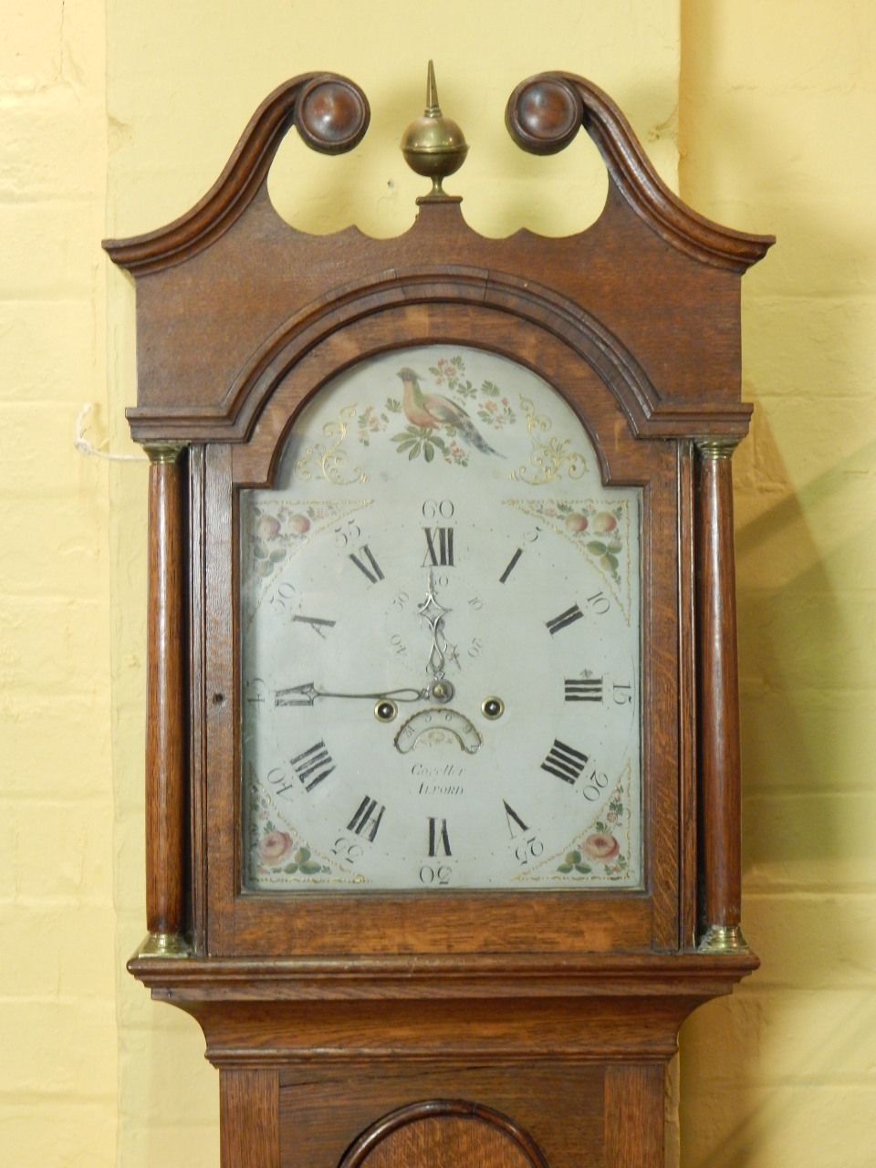 J Coviller, Alford. A mid 19thC longcase clock, the arched dial painted with an Asiatic pheasant, - Image 2 of 4