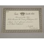 An invitation to the funeral of The Duke of Wellington to a Mrs George Scovell, ticket number 355,