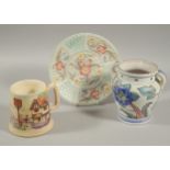 Three items of decorative porcelain, to include a musical mug, a Honiton pottery hand painted vase