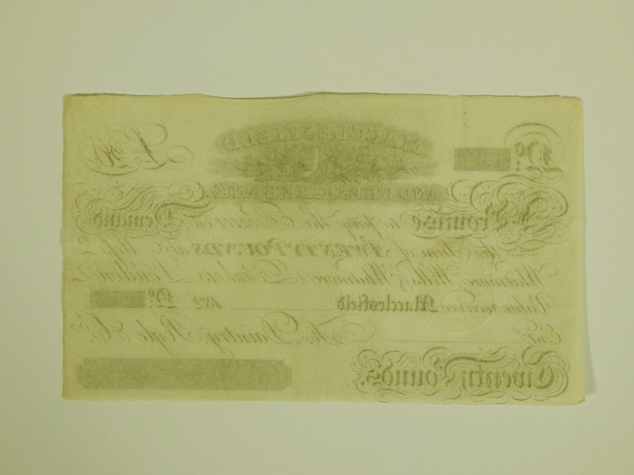 A Macclesfield and Cheshire Bank £20 note, undated and unsigned - Image 2 of 2