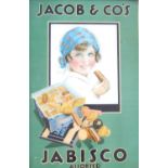 An early 20thC W & R Jacob & Co advertising sign, for Jabisco assorted biscuits, in original