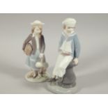 Two Lladro porcelain figures, one of a girl carrying a doll and another of a young sailor, 20cm